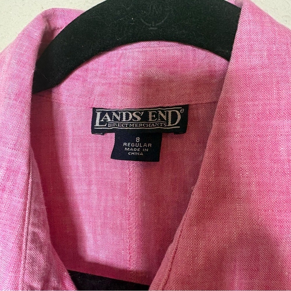 Lands' End Pink Button-Down Linen Shirt Size 8 - Picture 4 of 7